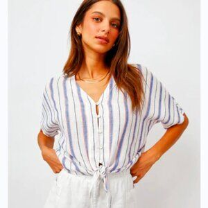 Rails Thea Linen Top V-Neck Tie-Front Top Blouse Sz XL
